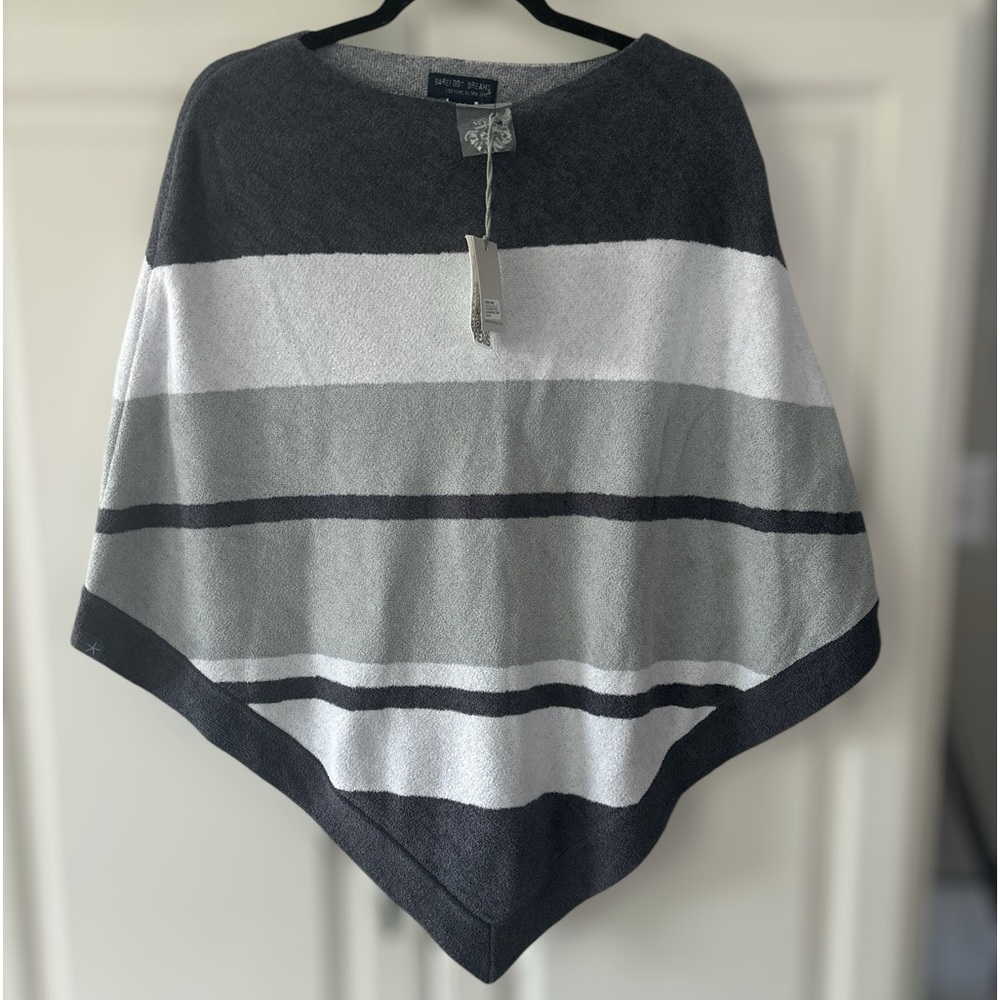 MINT! Barefoot Dreams Ocean Breeze Poncho Grey Stripe One Size Style BDWCU1966